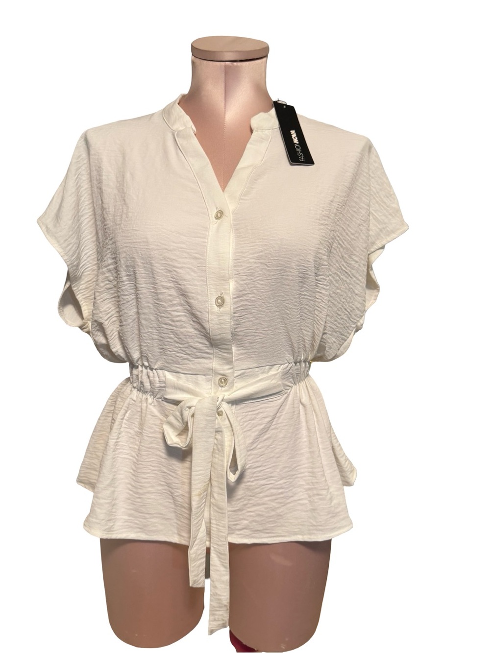 Fashion Nova Off-White Blouse with Tie Waist